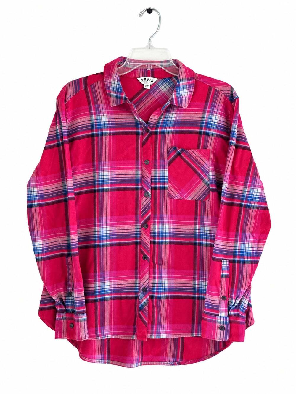 Orvis Classic Collection Plaid Button Down Shirt XL Stretch Cotton High Low